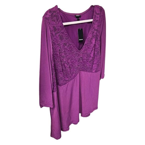 TORRID Plus Size Studio Knit Purple Lace V- Neck Babydoll Size 4X - Picture 5 of 16